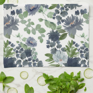 Stoffige blauwe bloemenkeukenhanddoek theedoek