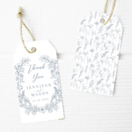 Stoffige blauwe bloemenkrans klassieke bruiloft da cadeaulabel