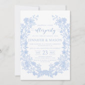 Stoffige blauwe bloemenkrans ooit na feestbruiloft kaart (Voorkant)