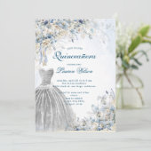stoffige blauwe bloemenquinceañera uitnodiging (Staand voorkant)