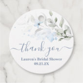 Stoffige blauwe bloemige favorietlabels bedankjes labels (Voorkant)