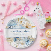 Stoffige Blauwe Bloemige Gouden Koppels Bruiloft Papieren Bordje (Feest)