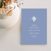 Stoffige Blauwe Bloemige Monogram Trouw Plat  Save The Date