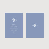 Stoffige Blauwe Bloemige Monogram Trouw Plat  Save The Date