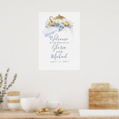 Stoffige Blauwe Bloemige Pompoenen Herfst Bruiloft Poster (Keuken)