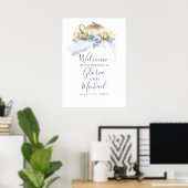 Stoffige Blauwe Bloemige Pompoenen Herfst Bruiloft Poster (Thuiskantoor)