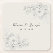 Stoffige blauwe bloemige trouwpapiercoasters kartonnen onderzetters (Voorkant)