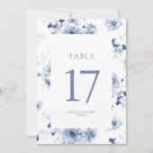 Stoffige blauwe bloemkaart met tafelnummer (Voorkant)