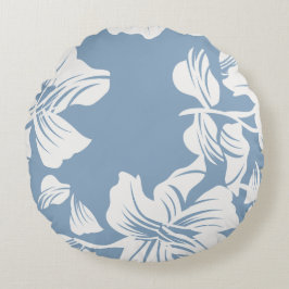 Stoffige blauwe bloemrijke lijnkunst decoratieve r rond kussen