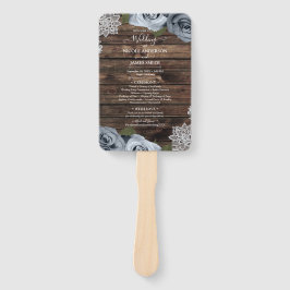 Stoffige Blauwe Bloemrozen Rustieke Houten Kant Tr Handwaaier
