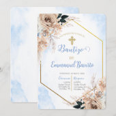 Stoffige blauwe boho doop uitnodiging (Voorkant / Achterkant)