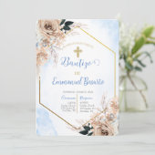 Stoffige blauwe boho doop uitnodiging (Staand voorkant)