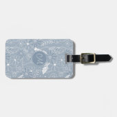 Stoffige blauwe boho veren doodle bloemen bagagelabel (Voorkant horizontaal)