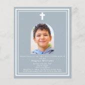 Stoffige blauwe boog foto Eerste Communie uitnodig (Voorkant)