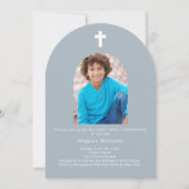 Stoffige blauwe boog foto jongen Eerste Heilige Co Kaart (Voorkant)