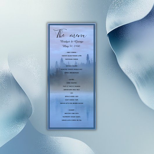 stoffige blauwe bos landschap bruiloft menu