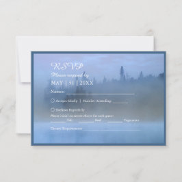 stoffige blauwe bos landschap bruiloft RSVP kaartje