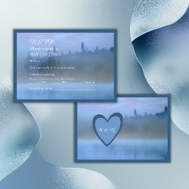stoffige blauwe bos landschap bruiloft RSVP kaartje