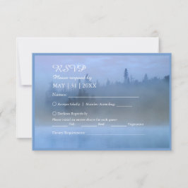stoffige blauwe bos landschap bruiloft RSVP kaartje