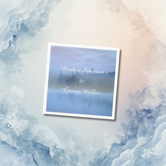 stoffige blauwe bos landschap bruiloft servet