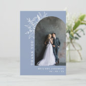 Stoffige Blauwe Botanische Bloemenboog Foto Bruilo Bedankkaart (Staand voorkant)