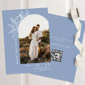 Stoffige Blauwe Botanische Bloemenboog Foto Bruilo Save The Date