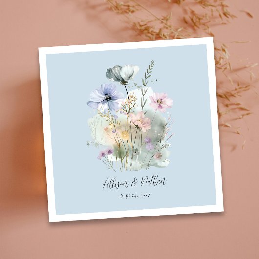 Stoffige Blauwe Bruiloft Servetten met Blozen Wild