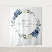 Stoffige blauwe champagne ivoor fotocabine achterg wandkleed (Voorkant)