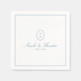 Stoffige Blauwe Eenvoudige Monogram Trouw Crest Servet