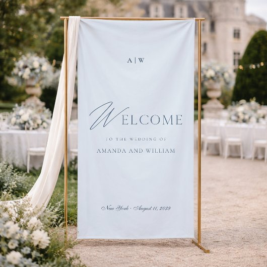 Stoffige Blauwe Elegante Trouw Welkom Banner