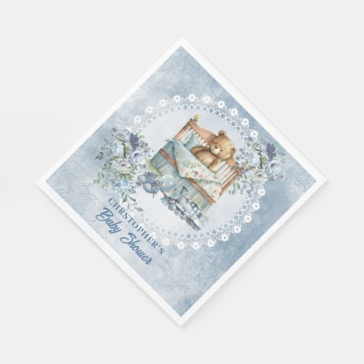  stoffige blauwe en bruine bloemen Baby shower Servet (Hoek)