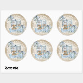 stoffige blauwe en bruine bloemen tedy beer ronde sticker (Vel)