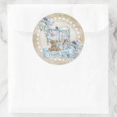 stoffige blauwe en bruine bloemen tedy beer ronde sticker (Tas)