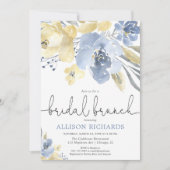 Stoffige blauwe en gele bloemen bruids brunch douc kaart (Voorkant)