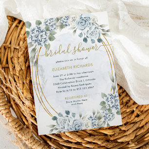 Stoffige Blauwe en Gouden Bloemen Elegant Vrijge Kaart