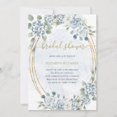 Stoffige Blauwe en Gouden Bloemen | QR-code-Vrijge Kaart (Voorkant)