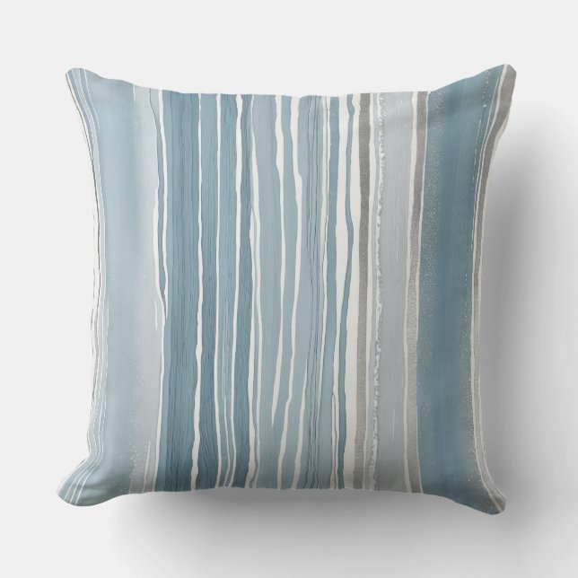 Stoffige blauwe en grijze strepen kussen (Voorkant)
