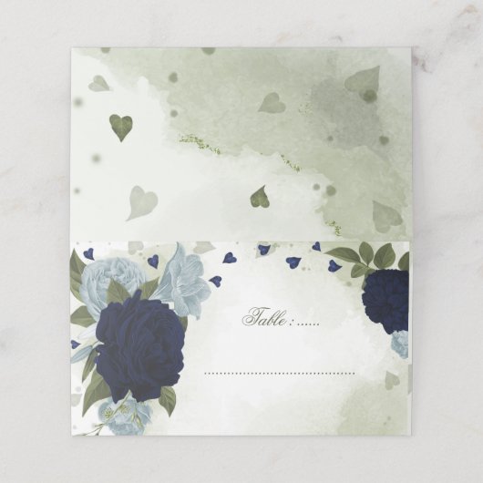 stoffige blauwe en marineblauwe bloemen greenery p plaatskaartje (Buitenkant ongevouwen)