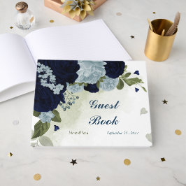 stoffige blauwe en marinesbloemen groen gastenboek