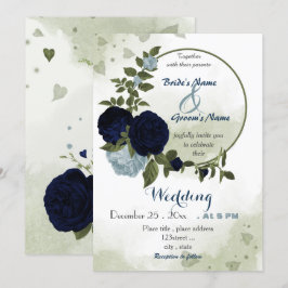 stoffige blauwe en marinesbloemen grove bruiloft kaart