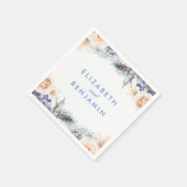 Stoffige Blauwe en Zachte Perzik Bloemen Huwelijk Servet (Hoek)