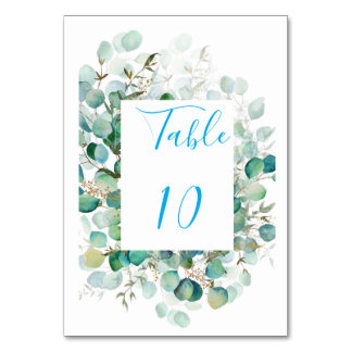 Stoffige blauwe eucalyptus huwelijks tafelnummers