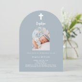 Stoffige blauwe foto boog Doopsel Kaart (Staand voorkant)
