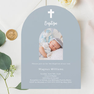 Stoffige blauwe foto boog Doopsel Kaart