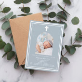 Stoffige blauwe foto boogjongen Doop Kaart