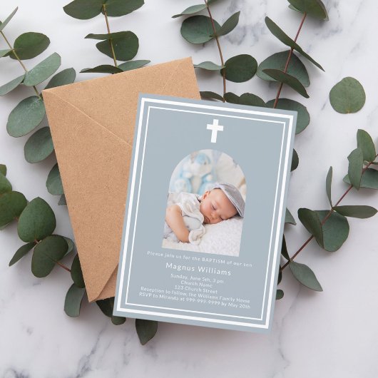 Stoffige blauwe foto boogjongen Doop Kaart