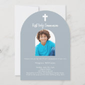 Stoffige blauwe foto boogjongen Eerste Heilige Com Kaart (Voorkant)