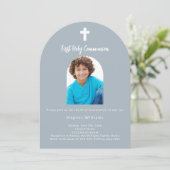 Stoffige blauwe foto boogjongen Eerste Heilige Com Kaart (Staand voorkant)