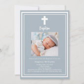 Stoffige blauwe foto doop kaart (Voorkant)