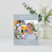 Stoffige blauwe foto Graduation Party uitnodiging (Staand voorkant)